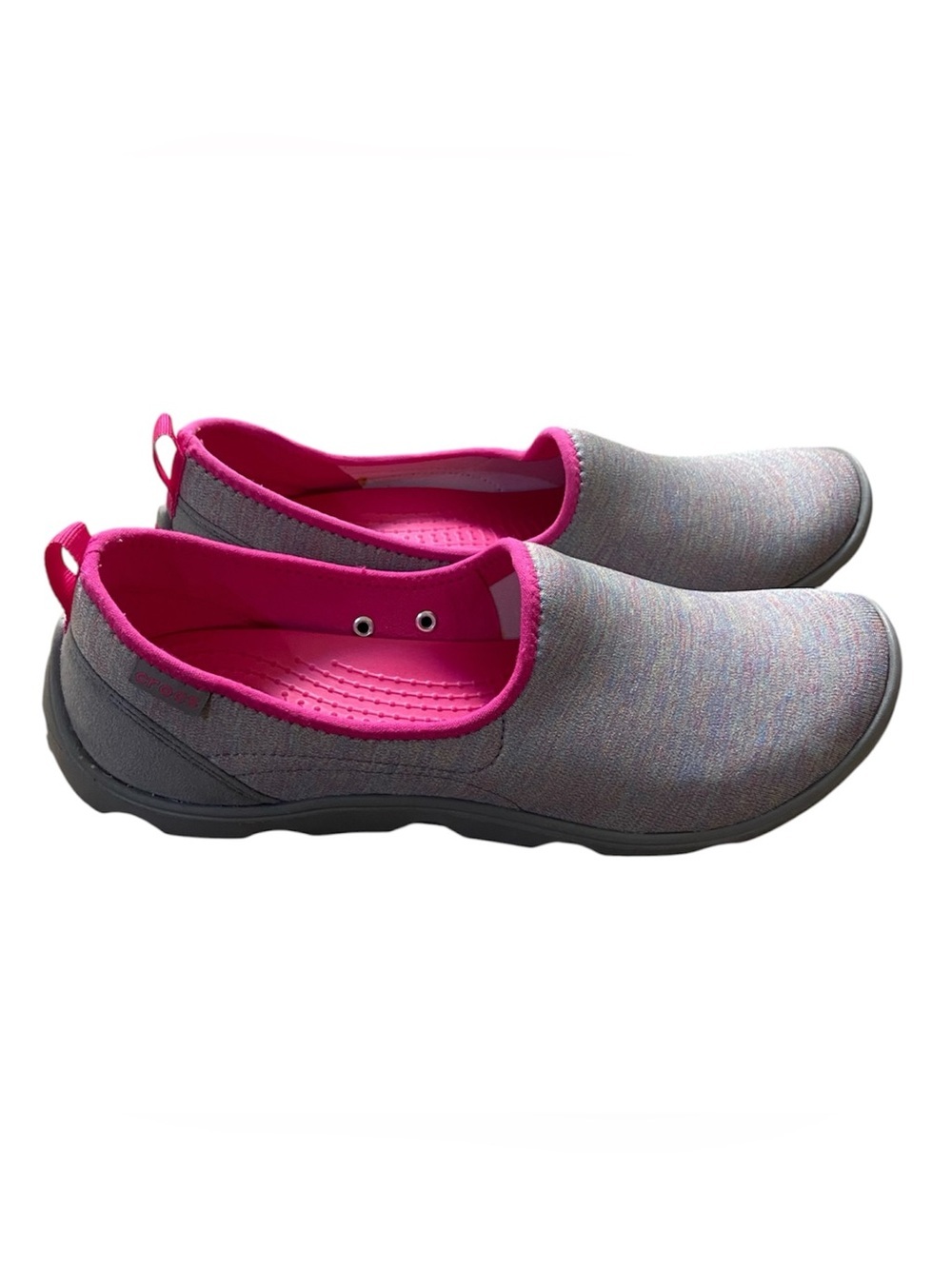 Crocs Women Size 10 Heather Gray Pink Fabric Slip On Flats NWOT